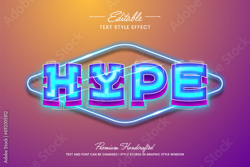 Glowing hype text vector graphic style on gradient background. Editable vector 3D text effect.
