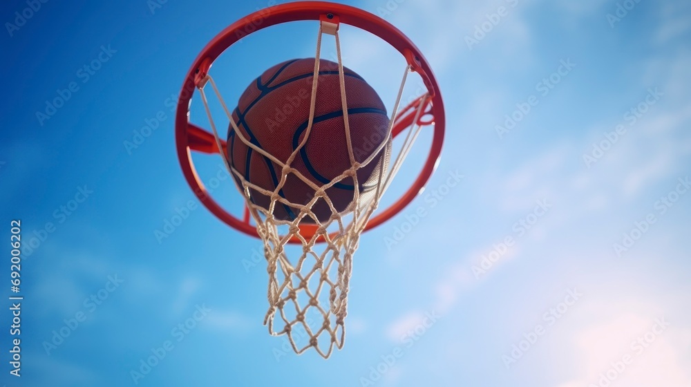 Basketball in Motion Before Hoop