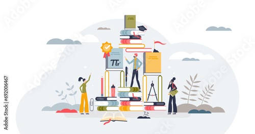 Teamwork in learning and effective collective education tiny person concept, transparent background.Team collaboration for skill sharing and student common growth illustration.