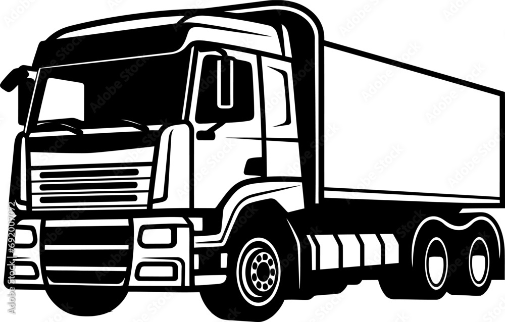 Truck silhouette in black color. Vector template for laser cutting wall art.