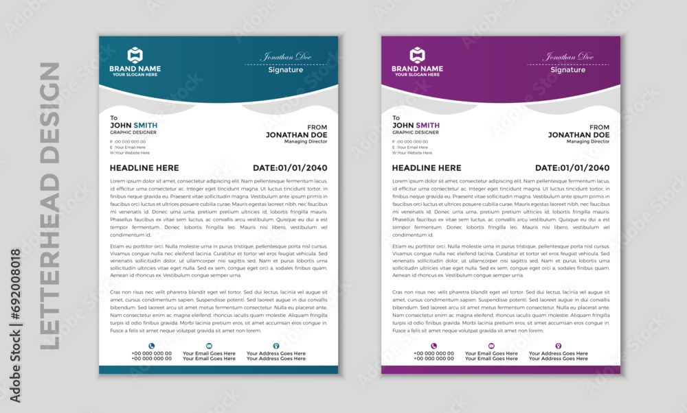 Modern corporate clean and professional business letterhead design template with color variation and bundle Modern corporate clean and professional business letterhead design template with color variation and bundle