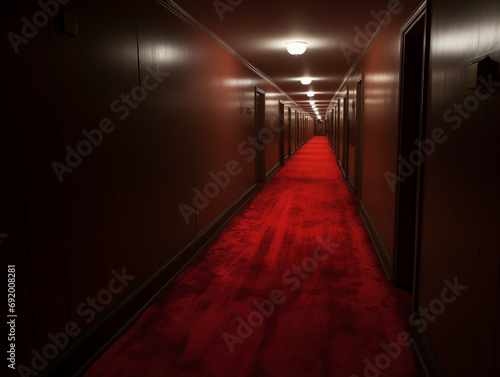 暗くて古いホテルの廊下。AI生成画像 photo