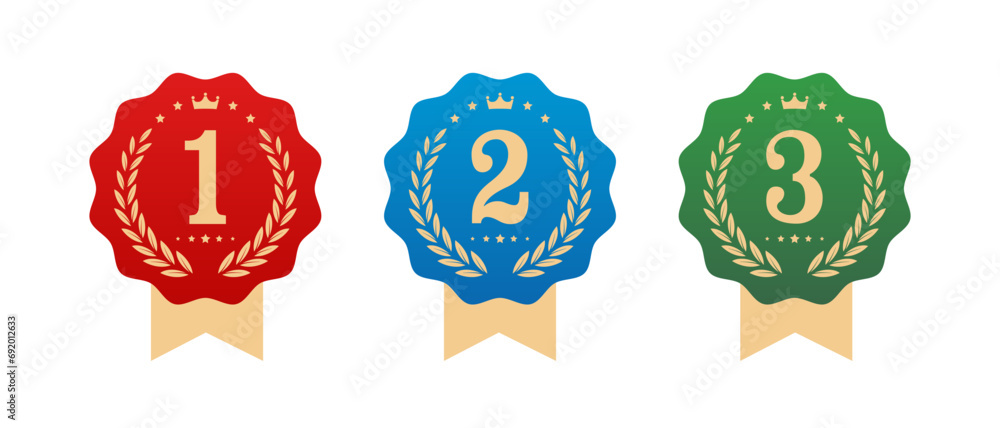 Set of medals for first second and third place. 1st 2nd 3rd medal icons ...