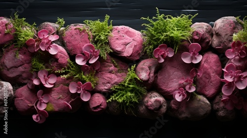 A vibrant reef of delicate pink flowers and lush green plants, blooming in harmony to create a stunning underwater oasis