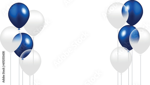 Festive banner with blue confetti and balloons