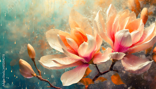 Kwiaty wiosenne, akrylowe płatki, kwitnąca magnolia