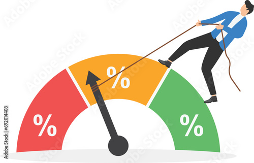 Monetary policy from the central bank or federal reserve to solve high inflation, raising interest rate concept. government representatives pull control levers for making interest rate hikes.

