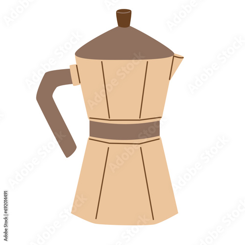 Brown mocha pot. Modern flat vector illustration isolated on white background