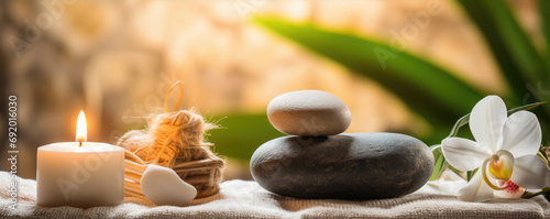 Massages stones and candles. Spa relaxation concept.