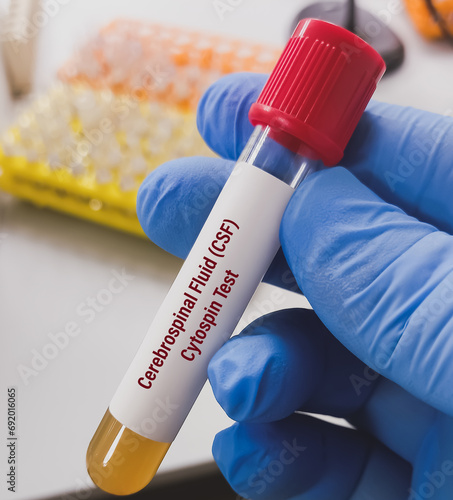 Cytospin test. Cerebrospinal fluid (CSF) cytology testing. It was performed using cytocentrifugation method called Cytospin. photo