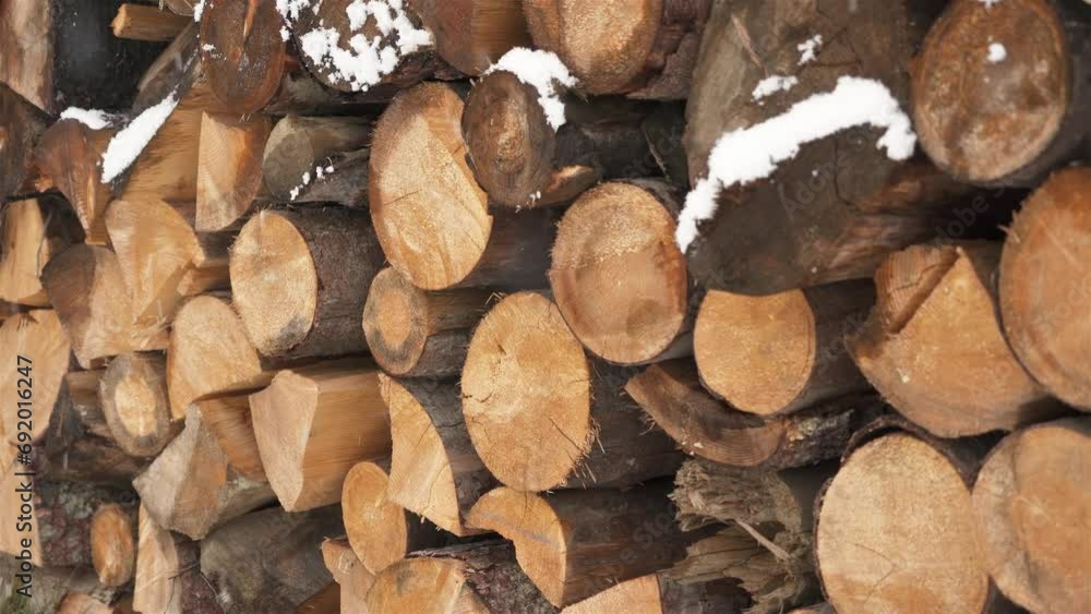 Wood prepared for winter heating season, firewood background Wood prepared for winter heating season, firewood background