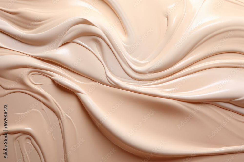 Fototapeta premium Liquid foundation texture as background, closeup of cosmetic makeup products 