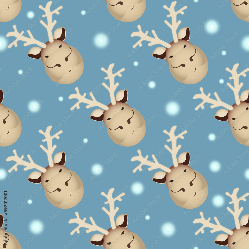 Seamless pattern with reindeers. Illustration with texture