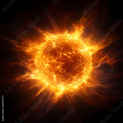 dynamic illustration of a solar flare erupting from the sun's surface photo