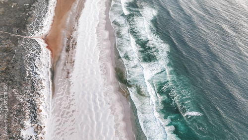 Noordhoek Beach Blue Ocean Waves Drone Shot Aerial View South Africa Travel 