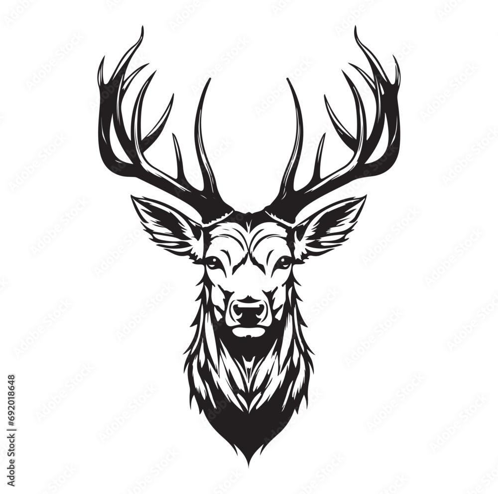 Deer head silhouette vector Illustration, 