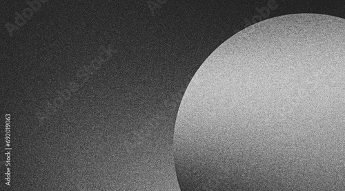 Black background grainy gradient white gray noise texture monochrome sphere minimalist abstract poster design geometric banner