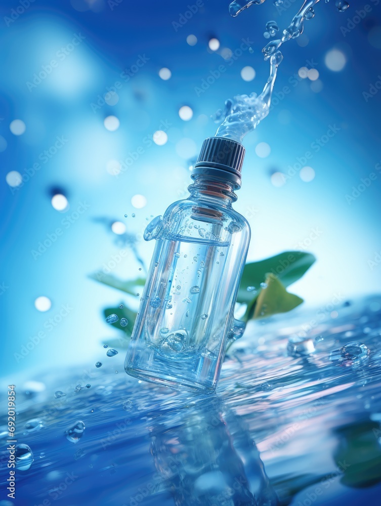 transparent bottle on water background, ai