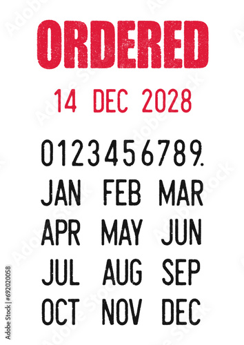 Vector illustration of the word Ordered with editable dates stamps (days, months, years)