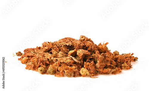 Dried chrysanthemum buds for herbal tea,dry chrysanthemum flower yellow isolated on white background