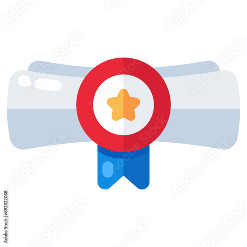 Paper with ribbon, flat design of degree icon