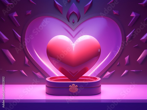 Red Heart shaped object in a heart shaped box in a purple background  Valentines day background. Be my valentine theme. Valentine celebration concept greeting card hearts