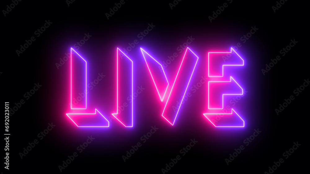 Live neon glowing text illustration. Neon-colored Live text with a glowing neon-colored moving outline on a dark background. Technology video material illustration. Easy to use. Live neon glowing text illustration. Neon-colored Live text with a glowing neon-colored moving outline on a dark background. Technology video material illustration. Easy to use.