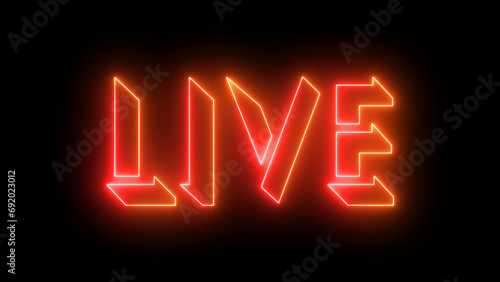 Live neon glowing text illustration. Neon-colored Live text with a glowing neon-colored moving outline on a dark background. Technology video material illustration. Easy to use.
