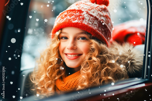 Winter Smile: Girl Under Snowfall