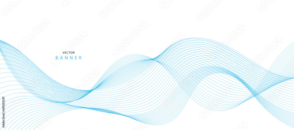 Abstract illustration of vector banner. Modern vector banner template with blue wavy lines	
