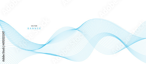 Abstract illustration of vector banner. Modern vector banner template with blue wavy lines 