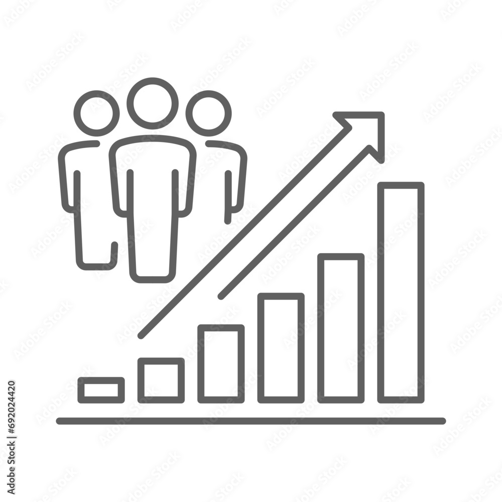 Population growth icon. Simple outline style. Increase social development, economic evolution, global demography graph concept. Thin line symbol. Vector illustration isolated. Editable stroke. Population growth icon. Simple outline style. Increase social development, economic evolution, global demography graph concept. Thin line symbol. Vector illustration isolated. Editable stroke.