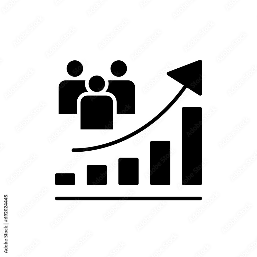 Obraz premium Population growth icon. Simple solid style. Increase social development, economic evolution, global demography graph concept. Black silhouette, glyph symbol. Vector illustration isolated.