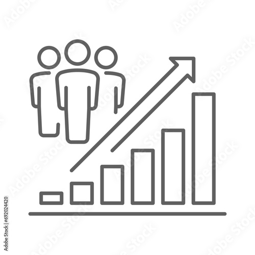 Population growth icon. Simple outline style. Increase social development, economic evolution, global demography graph concept. Thin line symbol. Vector illustration isolated. Editable stroke.
