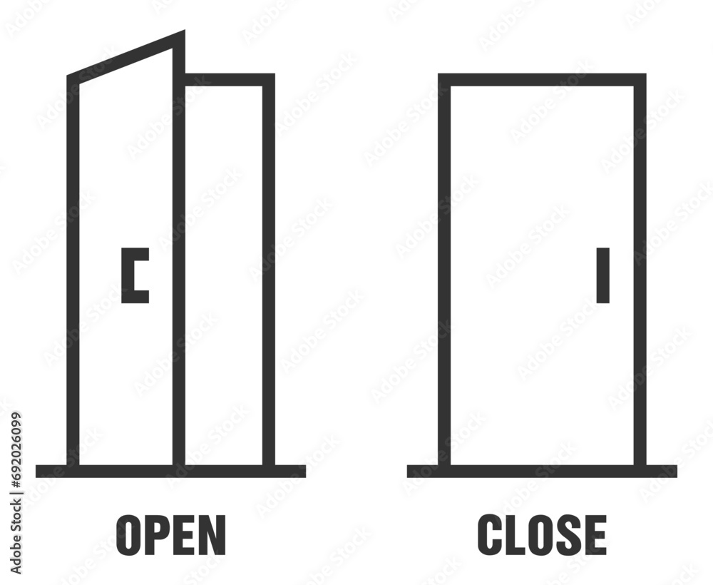 Close and open door icon vector sign isolated on white. Close and open door icon vector sign isolated on white.