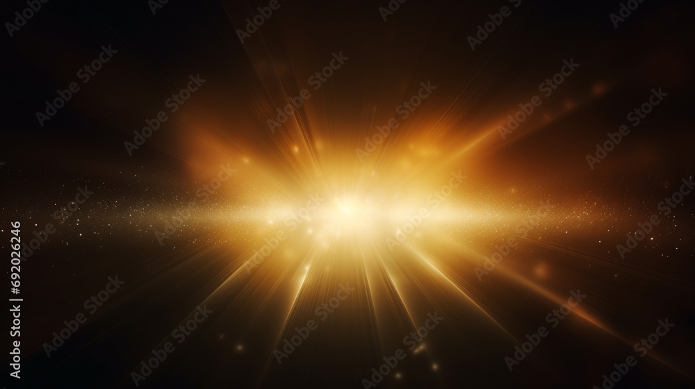 Light transition lens flare, sun rays light effects, overlays. Golden flare isolated on black background.