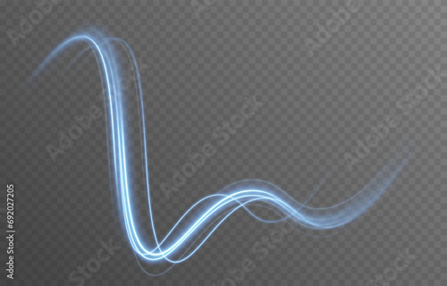 Vector blue glowing lines png. Magic lines of light. Speedy twisted lines. Light trail, glowing waves. Movement of energy flow. Light effect. PNG.