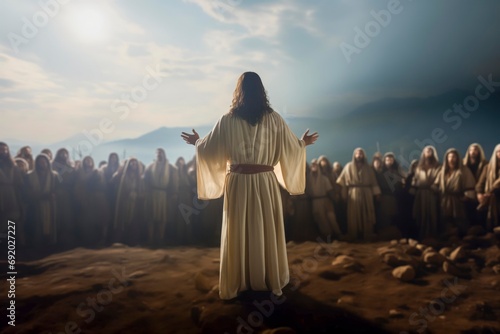 Jesus Christ preaching to his followers