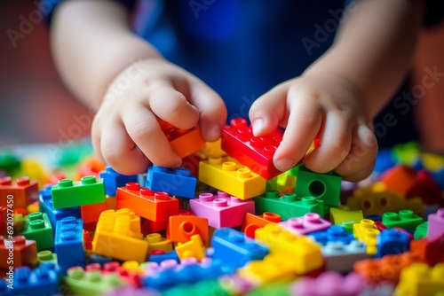 Child   s Hands Engaging with Colorful Building Blocks