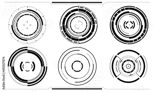 Set of sci fi black circle user interface elements technology futuristic design modern creative on white background