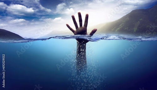 Drowning person, man, reaching out for help photo