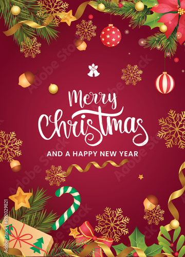greeting card merry chrismas and a happy new year 2024 background red 