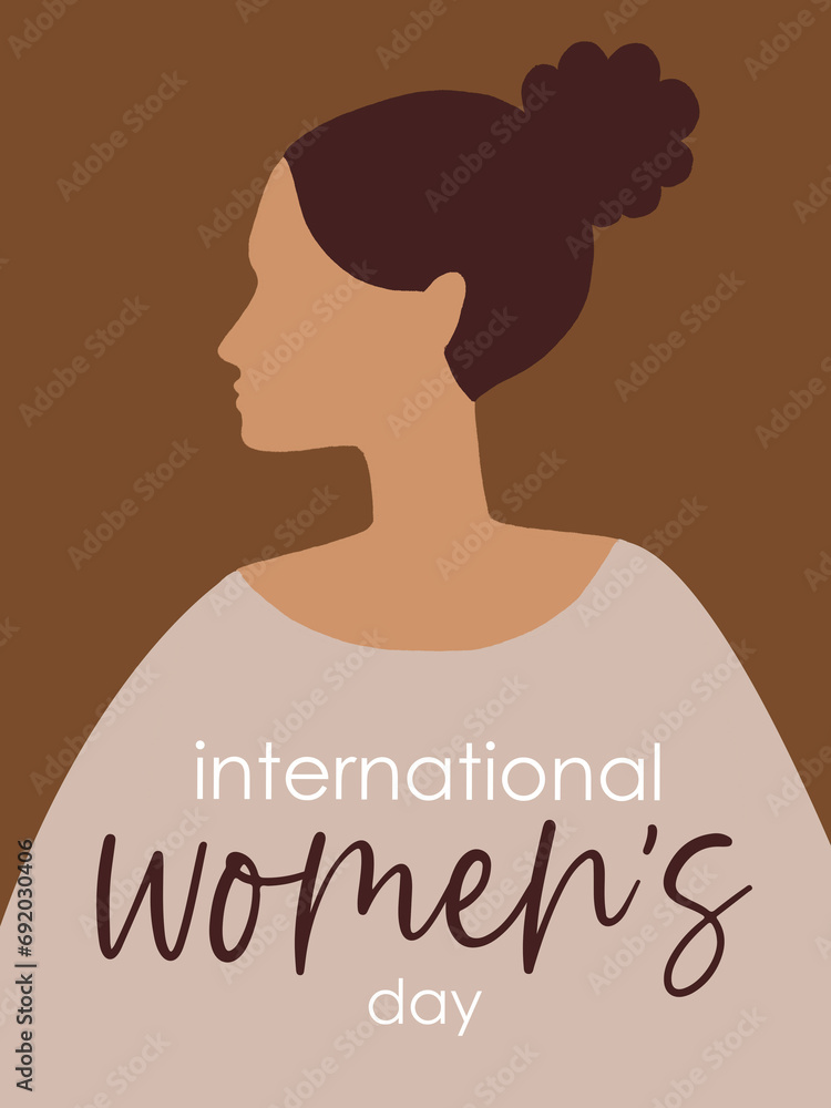 Greeting card for international women's day. Girl portrait in fl