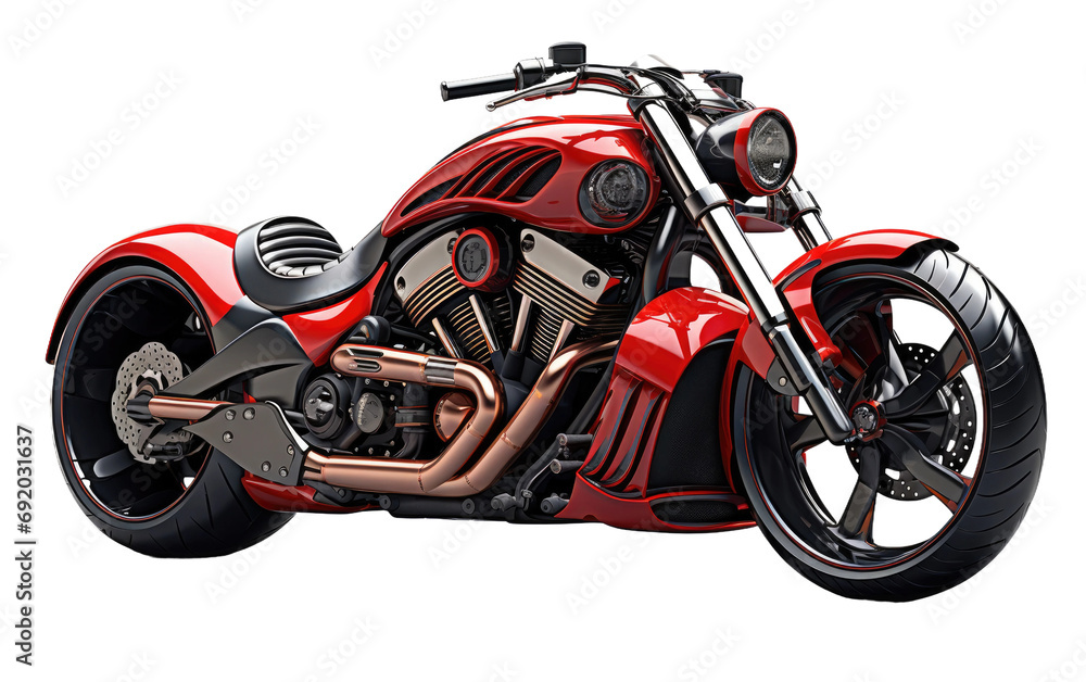 Digital Red Color Motorcycle on White or PNG Transparent Background.