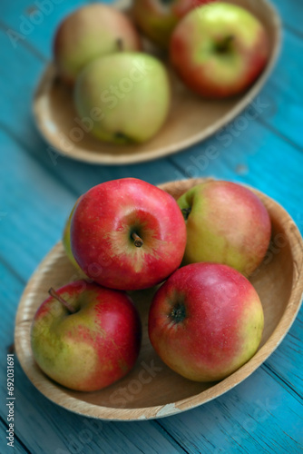 Close-up of Fresh Organic Red Apples on Wooden Surface