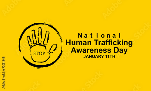 National human trafficking awareness day and 11th of January  . Blue ribbon awareness and text. Vector illustration. Banner, poster, card, background design.