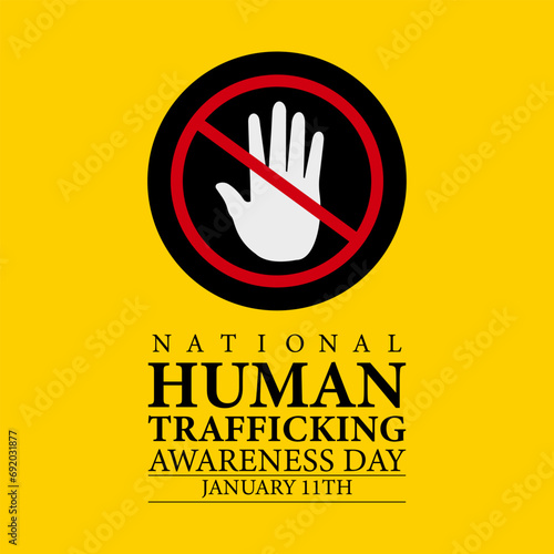 National human trafficking awareness day and 11th of January  . Blue ribbon awareness and text. Vector illustration. Banner, poster, card, background design.