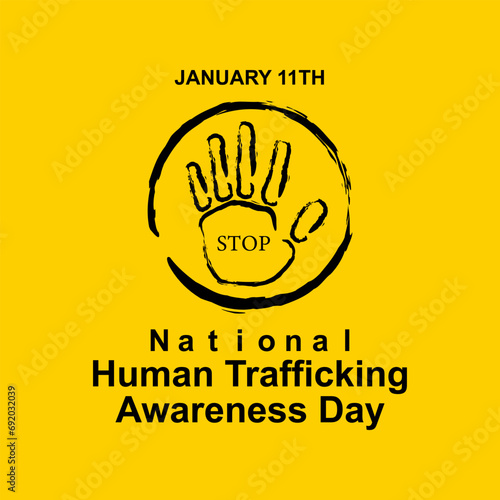 National human trafficking awareness day and 11th of January  . Blue ribbon awareness and text. Vector illustration. Banner, poster, card, background design.