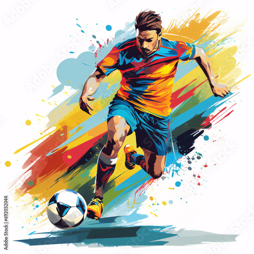 An exaggerated abstract cartoon illustration of an athlete playing football on a field with extremely athletic lines in a minimalist style