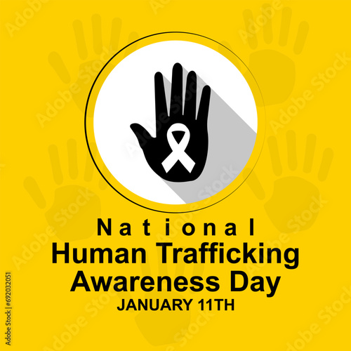 National human trafficking awareness day and 11th of January  . Blue ribbon awareness and text. Vector illustration. Banner, poster, card, background design.